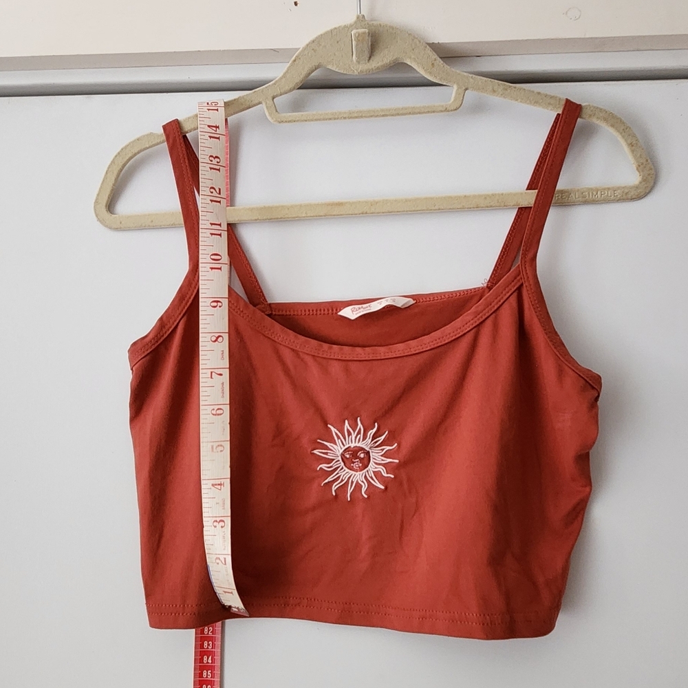 Sun Embroidered Rust Tank Top
